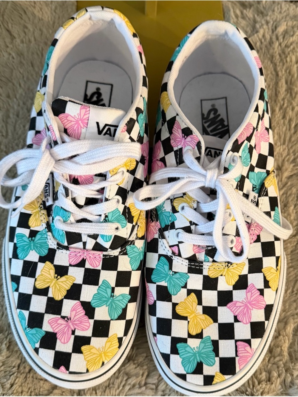 Vans Woman’s  Checkerboard Butterfly Lace-Up Sneakers - White/Multicolor size 5